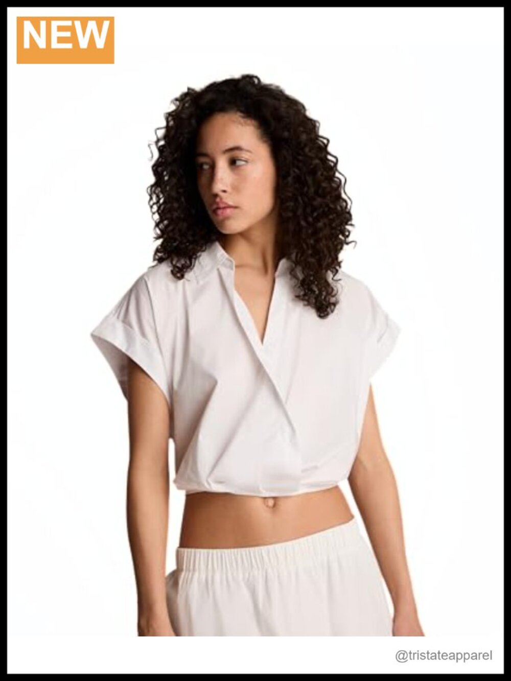 Pleat Crossover Front Short Sleeve Shirt Cotton Blend